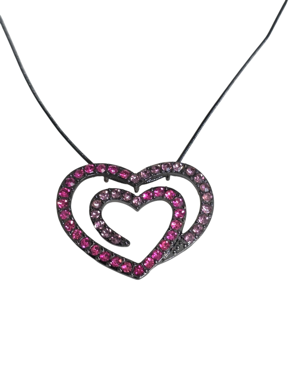 Pink Crystal Double Heart Pendant Necklace - Women Jewelry